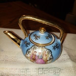 Limoges Blue and Gold Mini Teapot Figurine